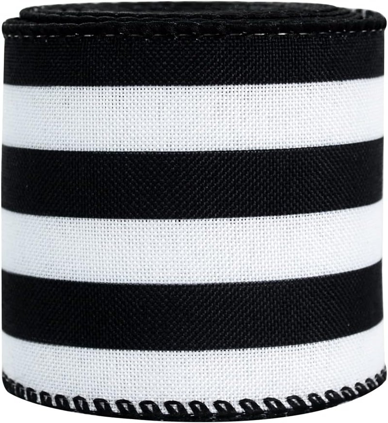 TONIFUL 2.5 Inch Black and White Wired Edge Ribbon, Striped Burlap Ribbon, Blakc White Wired Ribbon for Gift Wrapping, Wreath Bows Making, Crafts Home Party Christmas Tree Decoration（Striped，6yds） - Image 4